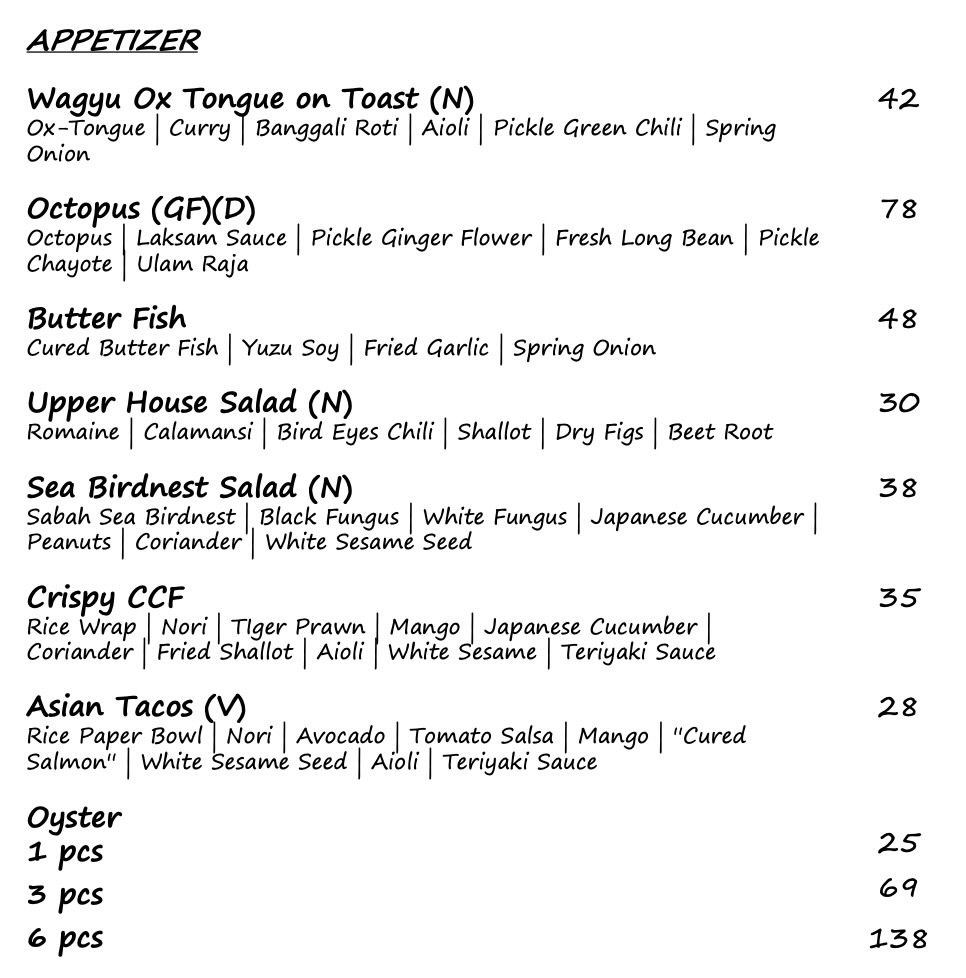 Upper House KL Menu